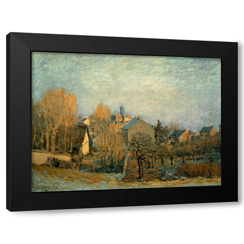 Little Town on the River Seine, 1872 Black Modern Wood Framed Art Print with Double Matting by Sisley, Alfred