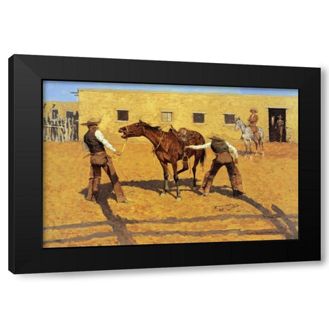 His First Lesson Black Modern Wood Framed Art Print by Remington, Frederic