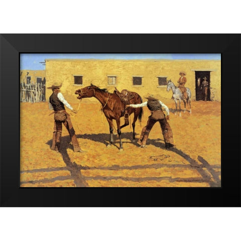 His First Lesson Black Modern Wood Framed Art Print by Remington, Frederic