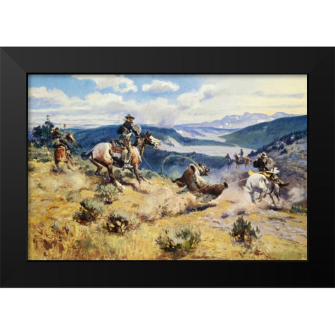 Loops and Swift Horses Are Surer Than Lead Black Modern Wood Framed Art Print by Russell, Charles M.