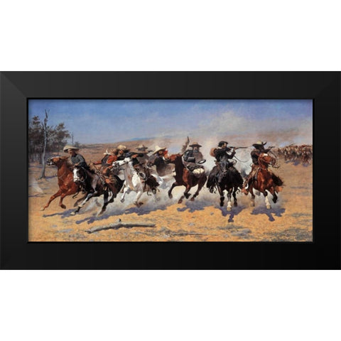 A Dash For Timber Black Modern Wood Framed Art Print by Remington, Frederic