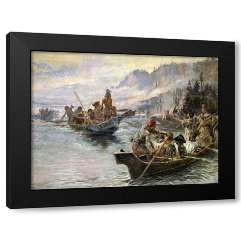 Lewis and Clark on the Lower Columbia Black Modern Wood Framed Art Print by Russell, Charles M.