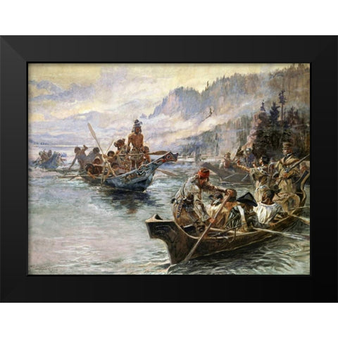 Lewis and Clark on the Lower Columbia Black Modern Wood Framed Art Print by Russell, Charles M.