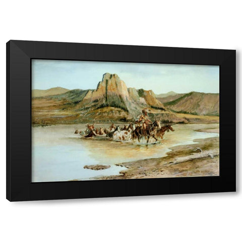 Return of the Horse Thieves Black Modern Wood Framed Art Print by Russell, Charles M.