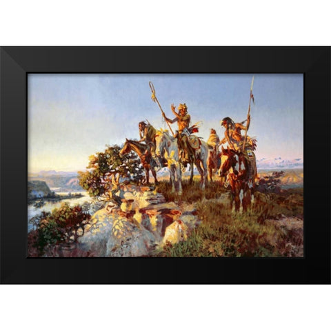 The Fire Boat Black Modern Wood Framed Art Print by Russell, Charles M.