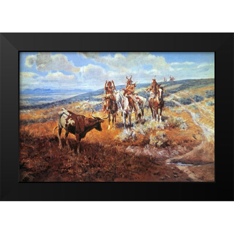 White Mans Buffalo Black Modern Wood Framed Art Print by Russell, Charles M.