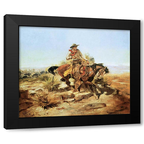 Riding Line Black Modern Wood Framed Art Print with Double Matting by Russell, Charles M.