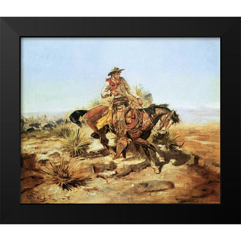 Riding Line Black Modern Wood Framed Art Print by Russell, Charles M.
