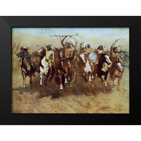 Victory Dance Black Modern Wood Framed Art Print by Remington, Frederic