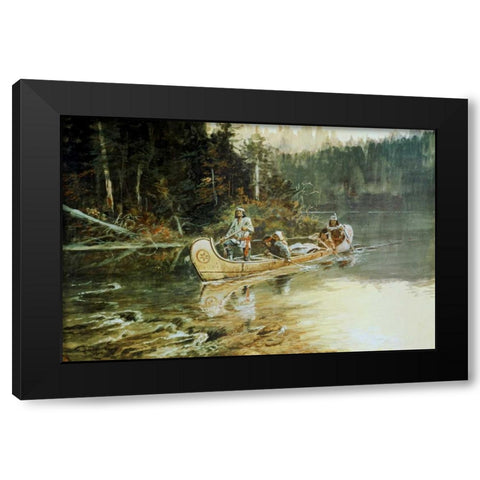 On The Flathead Black Modern Wood Framed Art Print with Double Matting by Russell, Charles M.