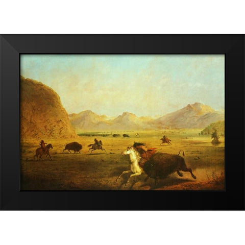 Buffalo Hunt Black Modern Wood Framed Art Print by Miller, Alfred J.