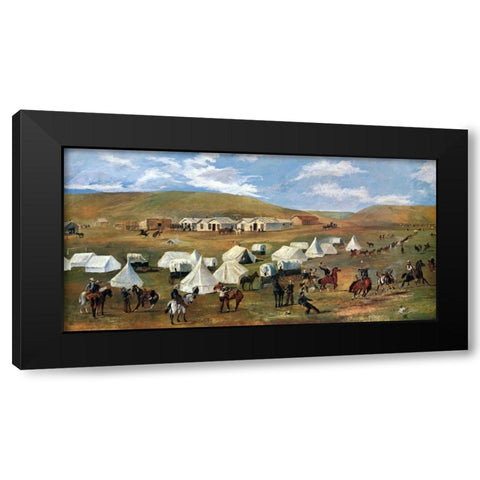 Cowboy Camp During The Roundup Black Modern Wood Framed Art Print with Double Matting by Russell, Charles M.