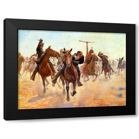 Breaking Through The Lines Black Modern Wood Framed Art Print with Double Matting by Schreyvogel, Charles