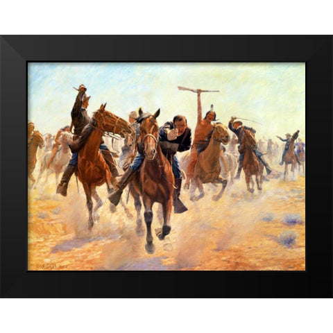 Breaking Through The Lines Black Modern Wood Framed Art Print by Schreyvogel, Charles