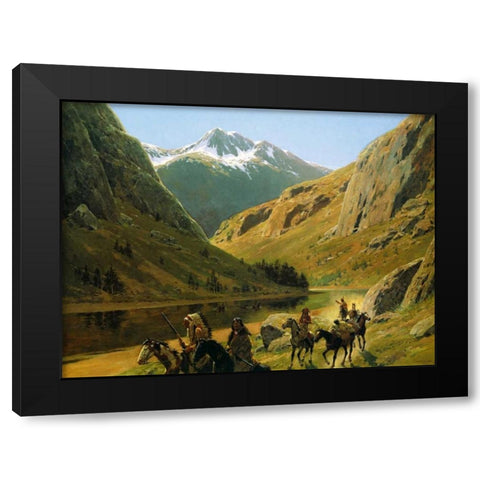 Indian Maurauders In Party Fording Stream Black Modern Wood Framed Art Print with Double Matting by Farny, Henry