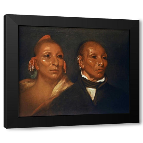 Blackhawk and his son Whirling Thunder Black Modern Wood Framed Art Print by Jarvis, J.W.