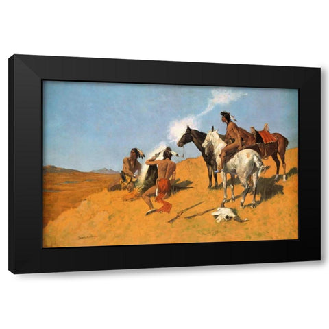 The Smoke Signal Black Modern Wood Framed Art Print by Remington, Frederic