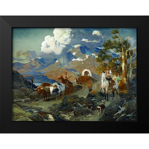 Emigrant Train at Donner Lake Black Modern Wood Framed Art Print by Johnson, David