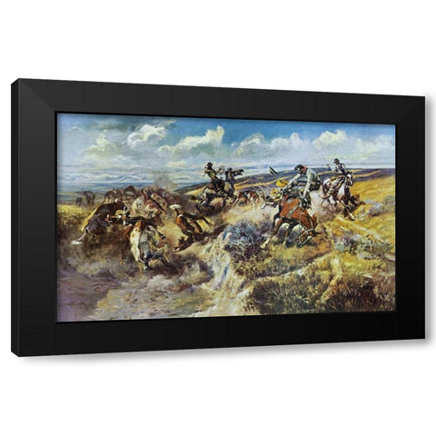 A Tight Dally and a Loose Latigo Black Modern Wood Framed Art Print with Double Matting by Russell, Charles M.