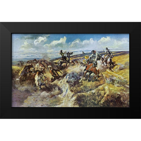 A Tight Dally and a Loose Latigo Black Modern Wood Framed Art Print by Russell, Charles M.