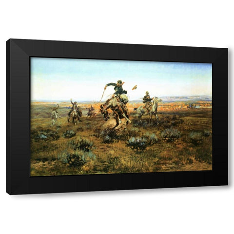 A Bad One Black Modern Wood Framed Art Print by Russell, Charles M.