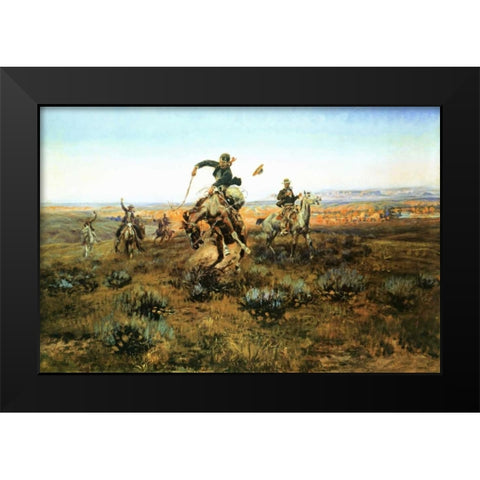 A Bad One Black Modern Wood Framed Art Print by Russell, Charles M.