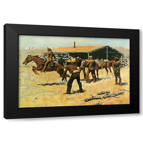 Coming and Going of the Pony Express Black Modern Wood Framed Art Print by Remington, Frederic
