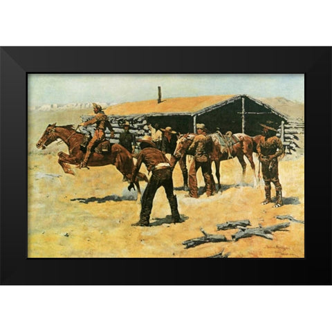 Coming and Going of the Pony Express Black Modern Wood Framed Art Print by Remington, Frederic