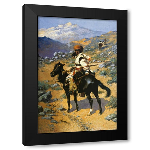 An Indian Trapper Black Modern Wood Framed Art Print with Double Matting by Remington, Frederic