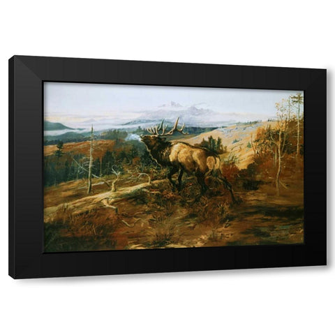 The Elk Black Modern Wood Framed Art Print by Russell, Charles M.