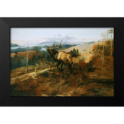 The Elk Black Modern Wood Framed Art Print by Russell, Charles M.