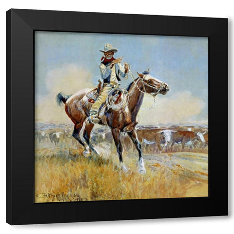 Beef for the Fighters Black Modern Wood Framed Art Print by Russell, Charles M.
