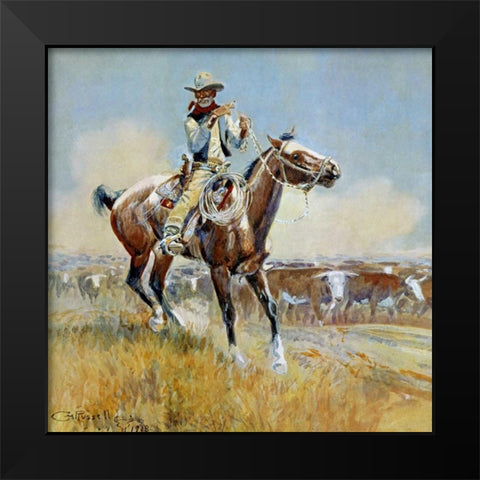 Beef for the Fighters Black Modern Wood Framed Art Print by Russell, Charles M.