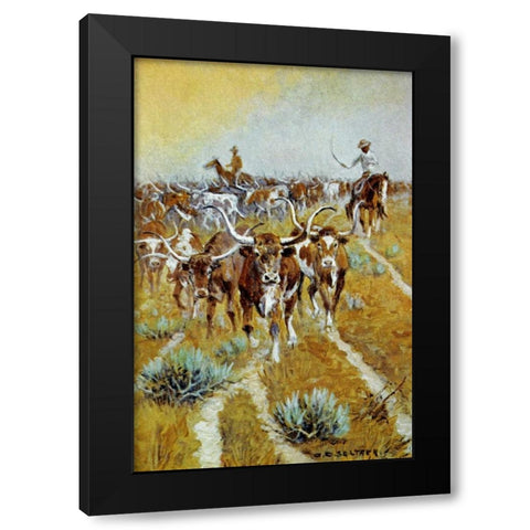 Texas Longhorns Black Modern Wood Framed Art Print with Double Matting by Seltzer, Olaf C.