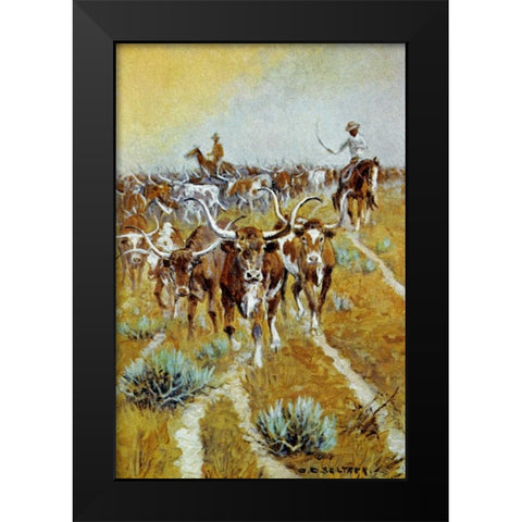 Texas Longhorns Black Modern Wood Framed Art Print by Seltzer, Olaf C.