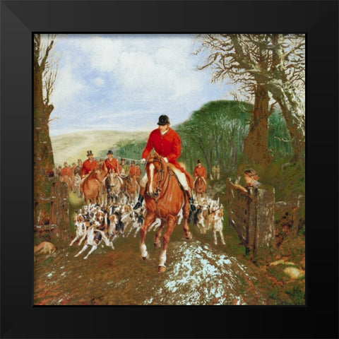 A Hunt Going Through A Gate Black Modern Wood Framed Art Print by Alken, Henry Jr.