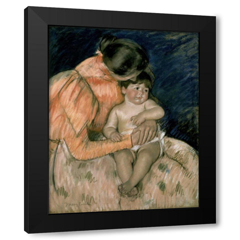 Mother and Child Black Modern Wood Framed Art Print with Double Matting by Cassatt, Mary