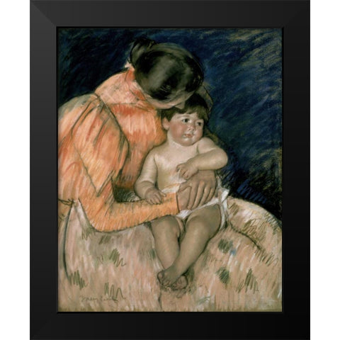 Mother and Child Black Modern Wood Framed Art Print by Cassatt, Mary
