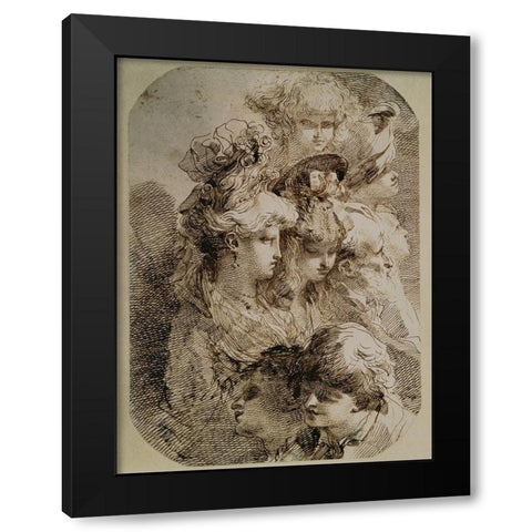 Studies of Heads II Black Modern Wood Framed Art Print by Gandolfi, Mauro