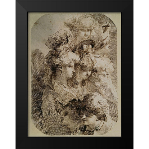 Studies of Heads II Black Modern Wood Framed Art Print by Gandolfi, Mauro