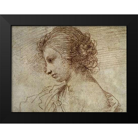 Profile of a Woman Black Modern Wood Framed Art Print by Guercino