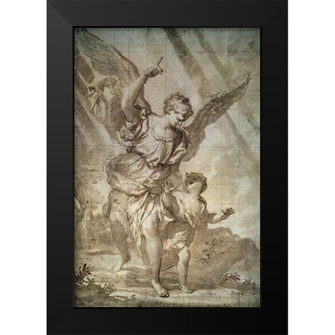 Guardian Angel Black Modern Wood Framed Art Print by Piola, Domenico