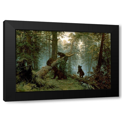 Morning In A Pine Forest Black Modern Wood Framed Art Print with Double Matting by Shishkin, I.