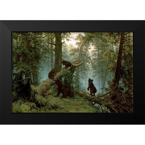 Morning In A Pine Forest Black Modern Wood Framed Art Print by Shishkin, I.