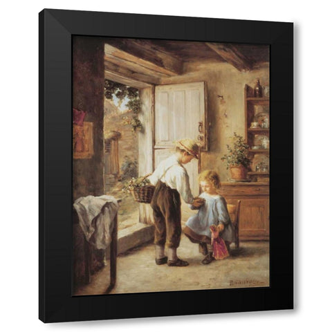 A Present For My Sister Black Modern Wood Framed Art Print by Sauvage, Philippe