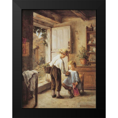 A Present For My Sister Black Modern Wood Framed Art Print by Sauvage, Philippe