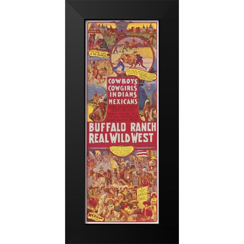 Cowboys, Cowgirls, Indians Black Modern Wood Framed Art Print by Anonymous