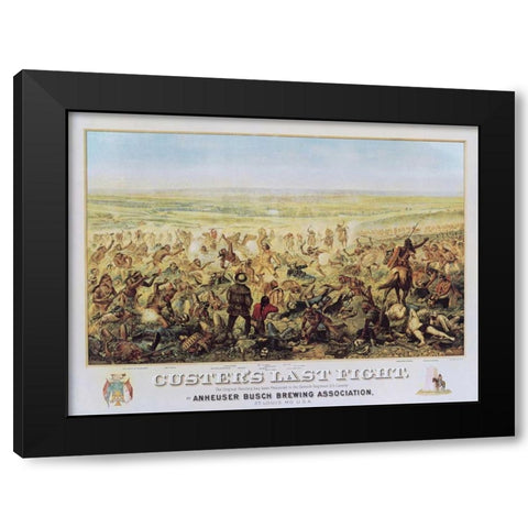 Custers Last Fight Black Modern Wood Framed Art Print by Anonymous