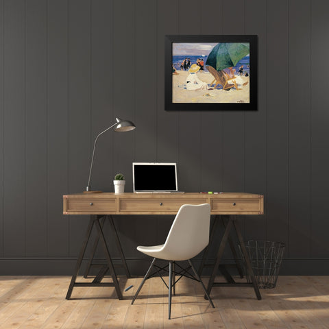 Green Umbrella Black Modern Wood Framed Art Print by Potthast, Edward Henry