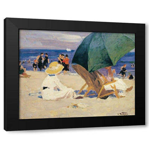 Green Umbrella Black Modern Wood Framed Art Print by Potthast, Edward Henry